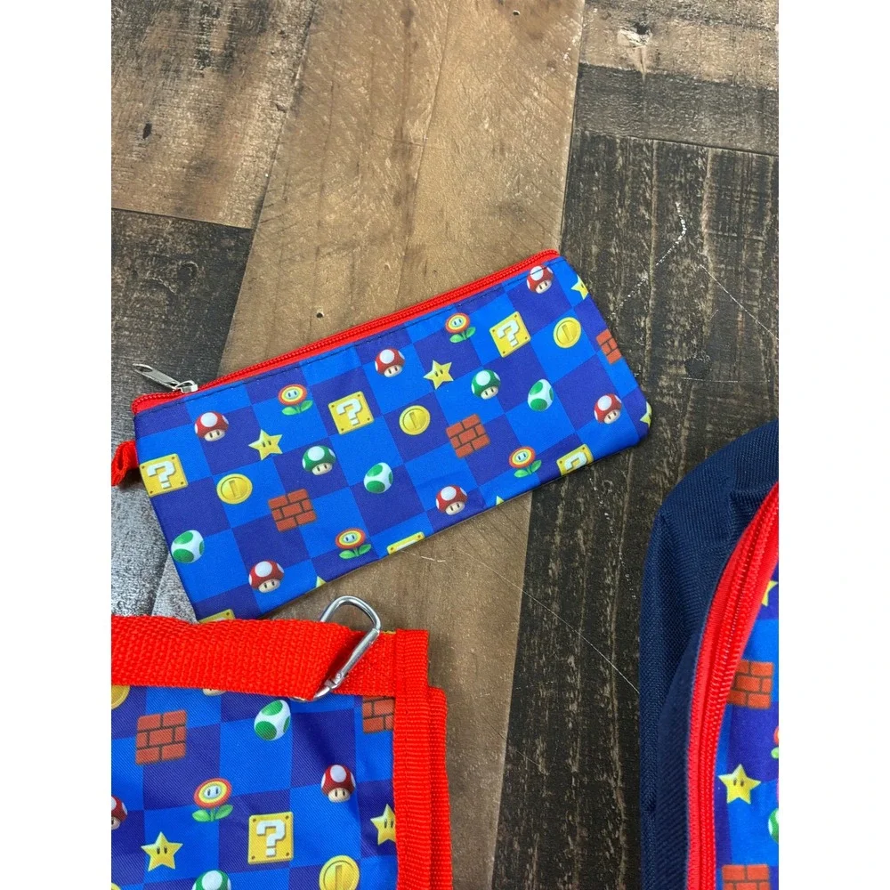 Nintendo Super Mario Bros 3 Piece Backpack Set Lunch Bag Pencil Case Blue Red